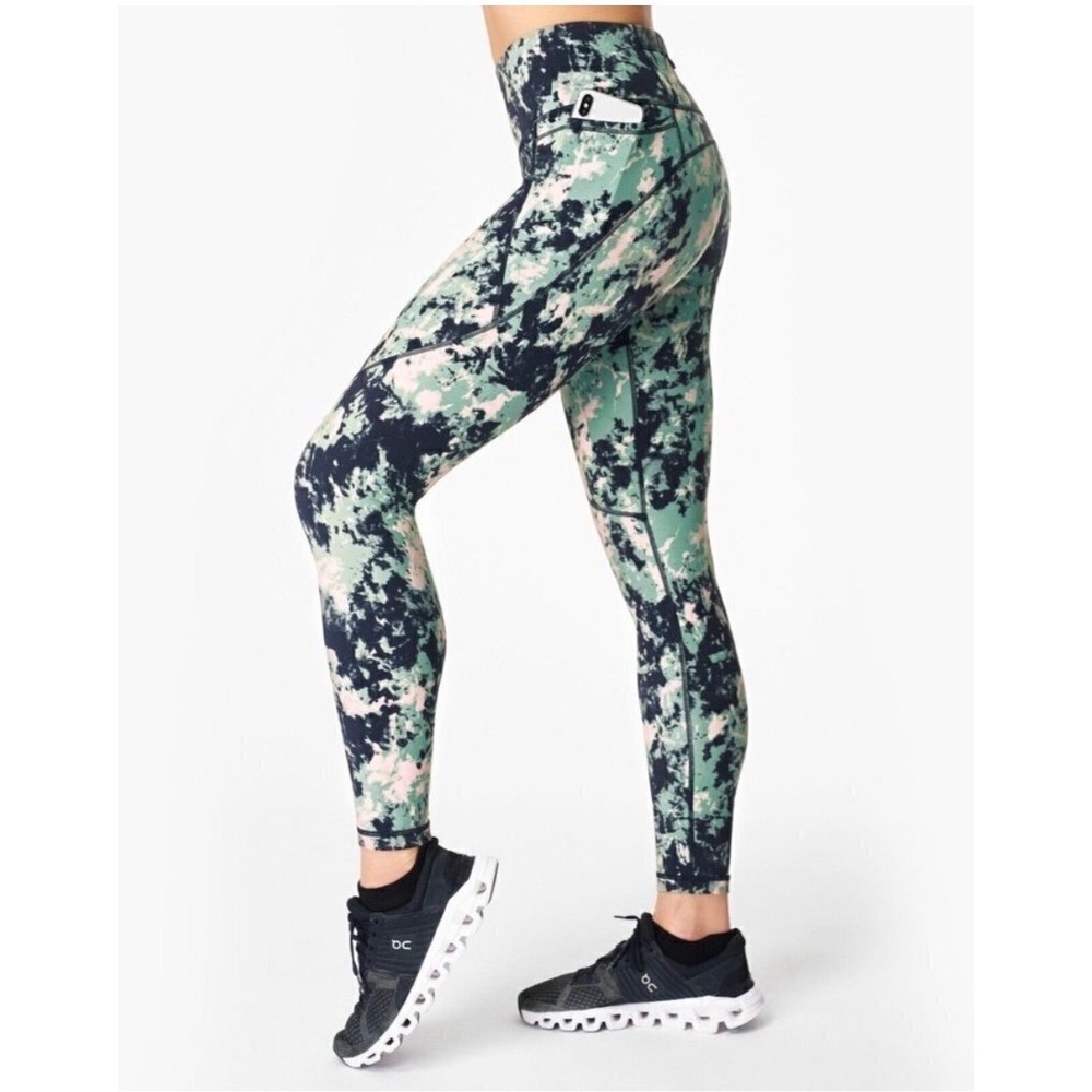 Sweaty Betty Leggings Power Pocket Tights 7/8 NEW Green Blue‎ Tie Dye Medium